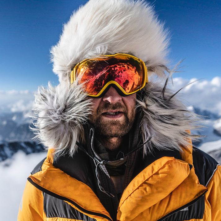 Renan Ozturk auf einem schneebedeckten Berg